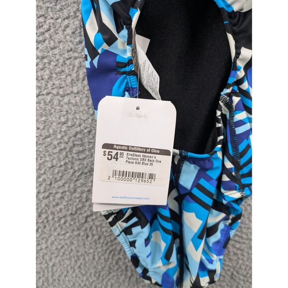 Dolfin Girls One Piece Blue Black and White Swimsuit sz 26 Training Competition - Picture 8 of 8